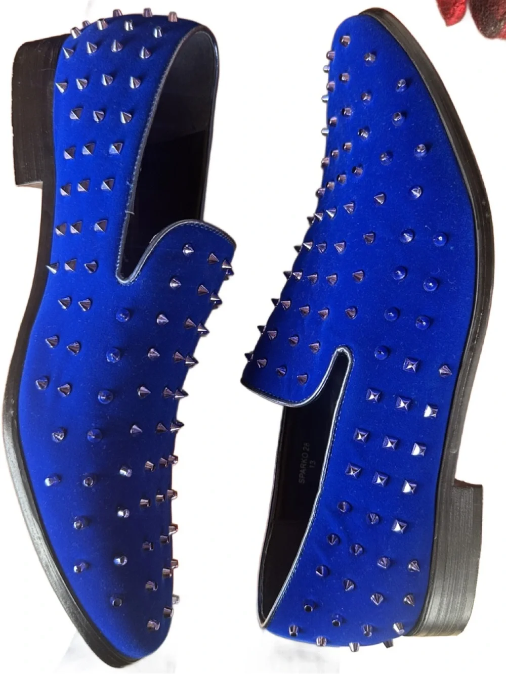Enzo Blue Studded Velvet Slip-On Formal Dress Loafers for Men